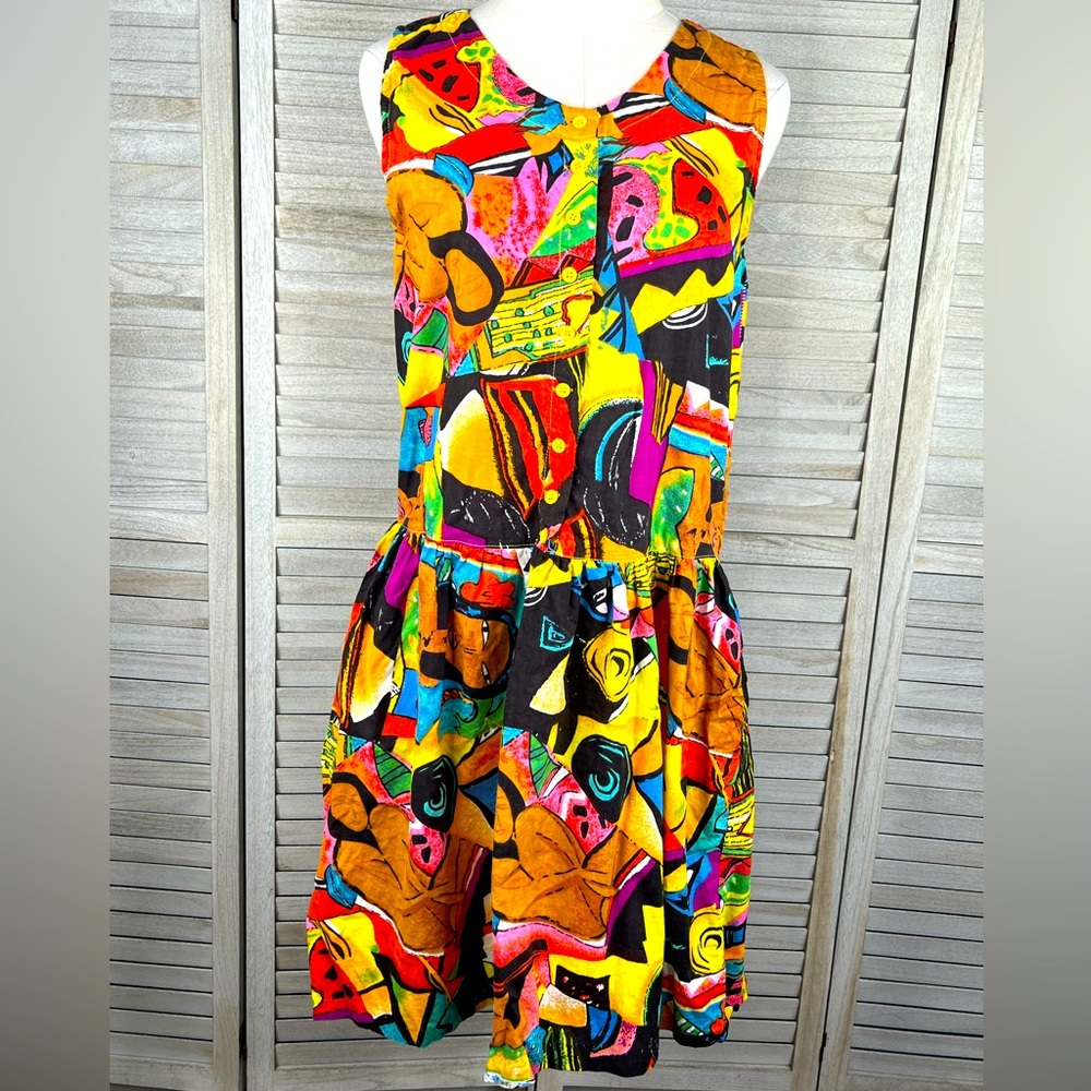 SITA Vintage 100% Cotton Sundress Bold Tropical/Geometric Print-Large